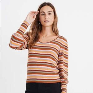 Madewell Striped Puff-Sleeve Scoopneck Top size S